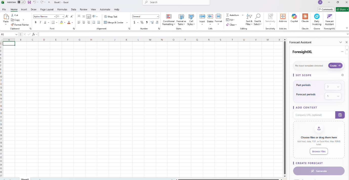 FSXL_Input filled with forecast item and drivers