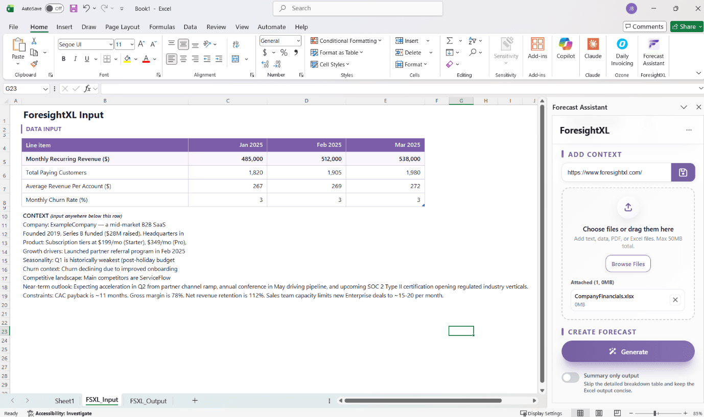 Context row completed inside the FSXL_Input sheet