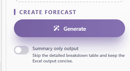 Forecast output settings panel