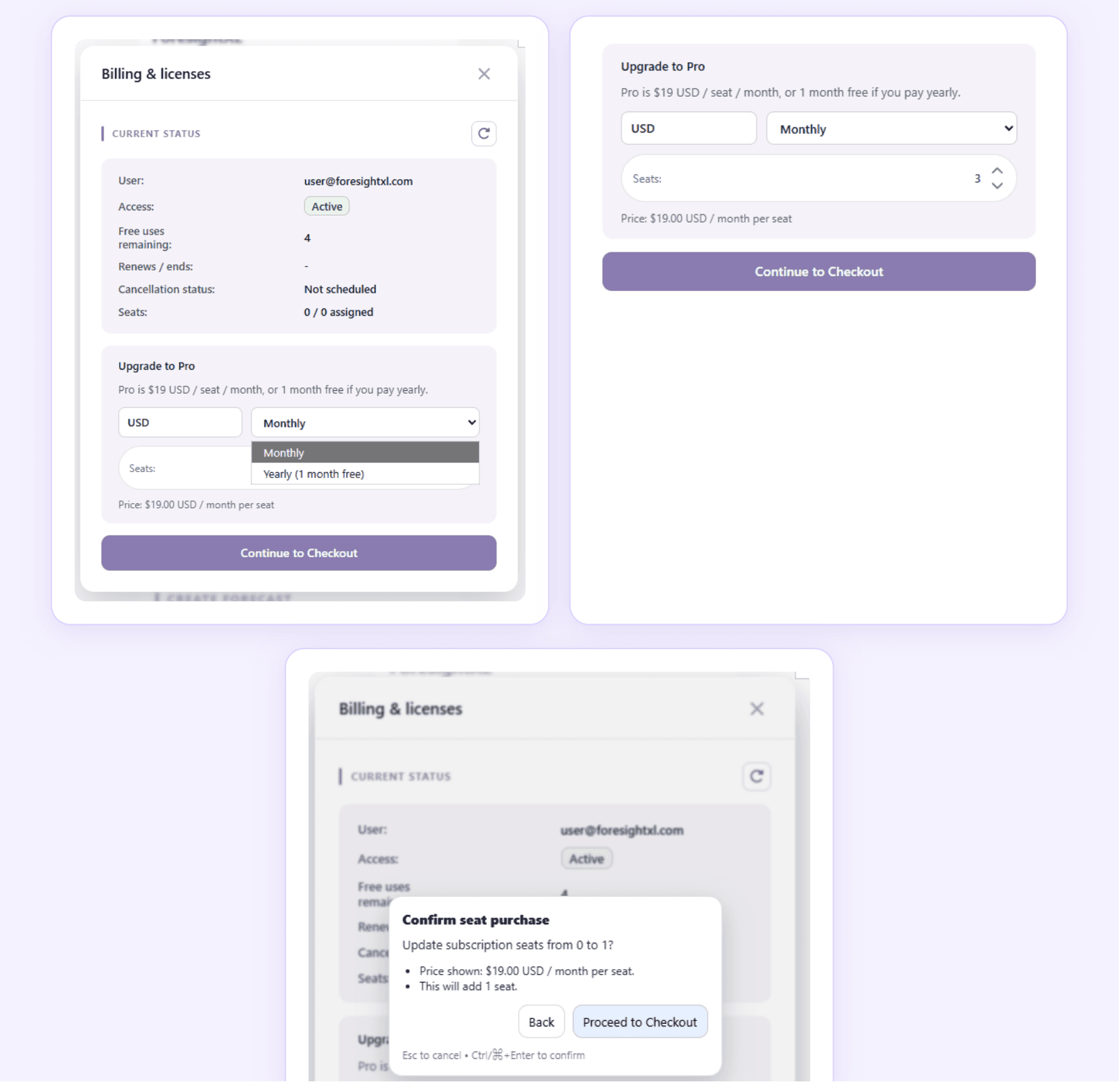 Upgrade to Pro screen