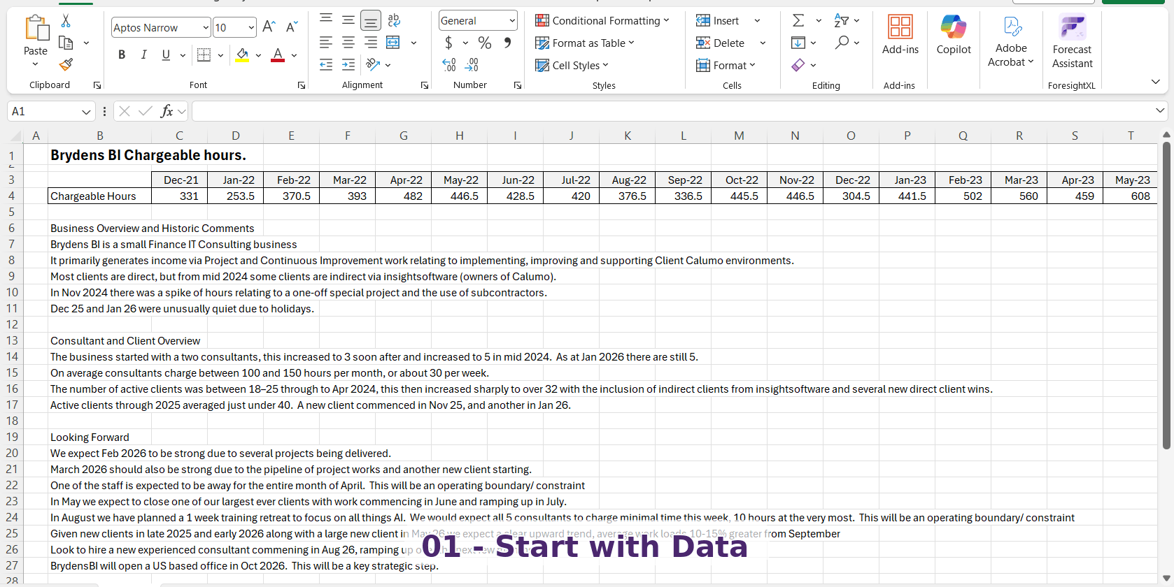 ForesightXL forecasting interface in Excel