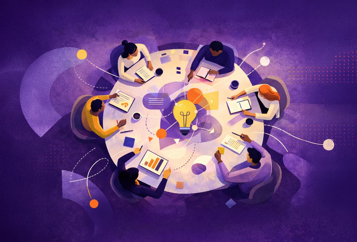 Team collaborating around a forecasting table